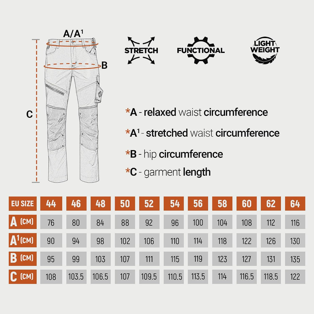Revolt 4Stretch Herren Hose - Stretch Herren Arbeitshose - elastische Männer Bundhose mit Multifunkt