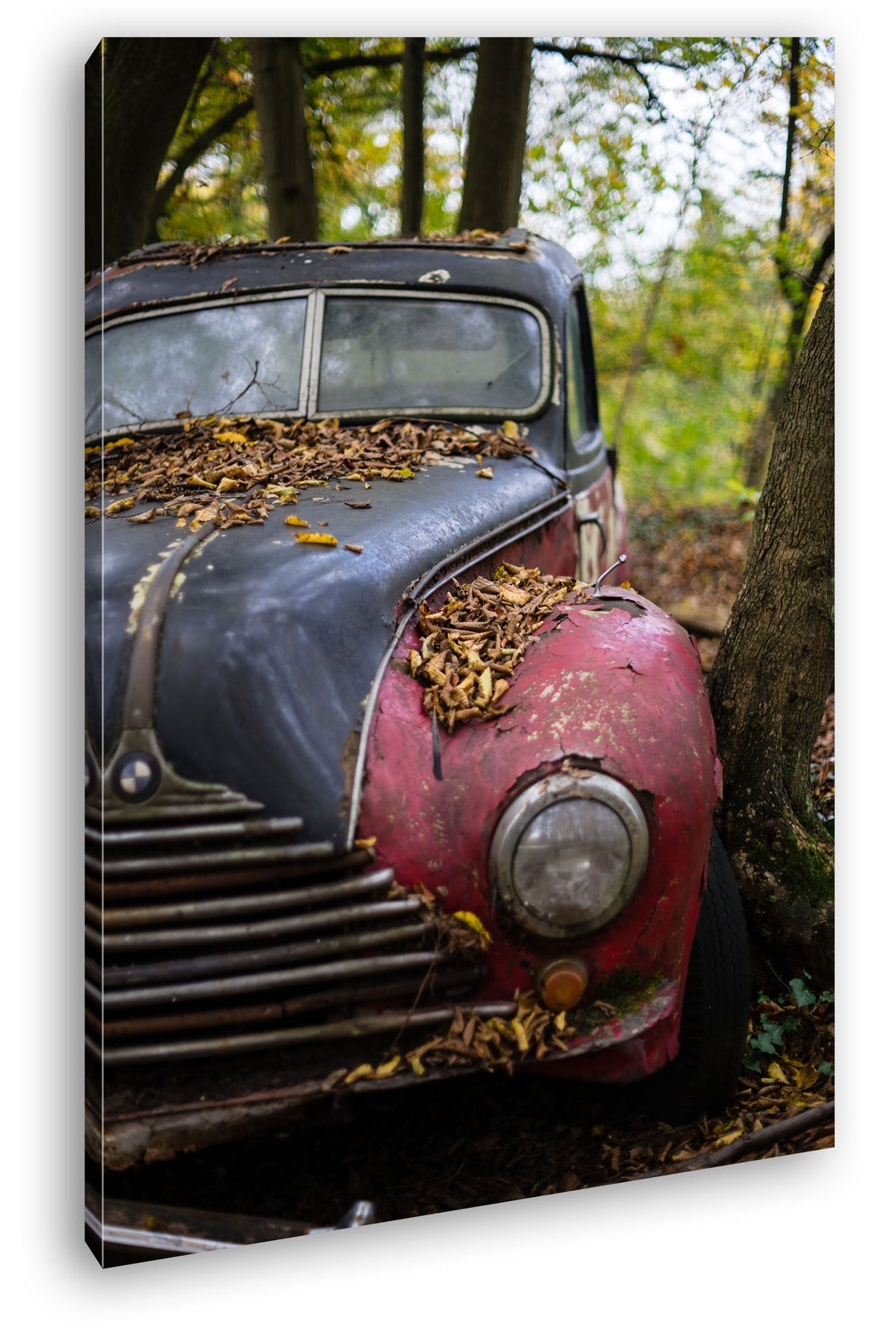 deyoli verrosteter Oldtimer Format: 80x60 als Leinwandbild, Motiv fertig gerahmt auf Echtholzrahmen,
