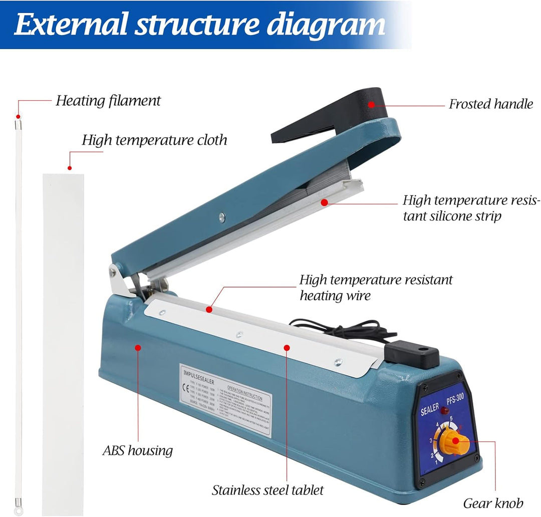MOGOULUA 400mm Heisssiegelgerät Folienschweissgerät 5mm Dichtungsbreite Balkenschweissgerät Versiege