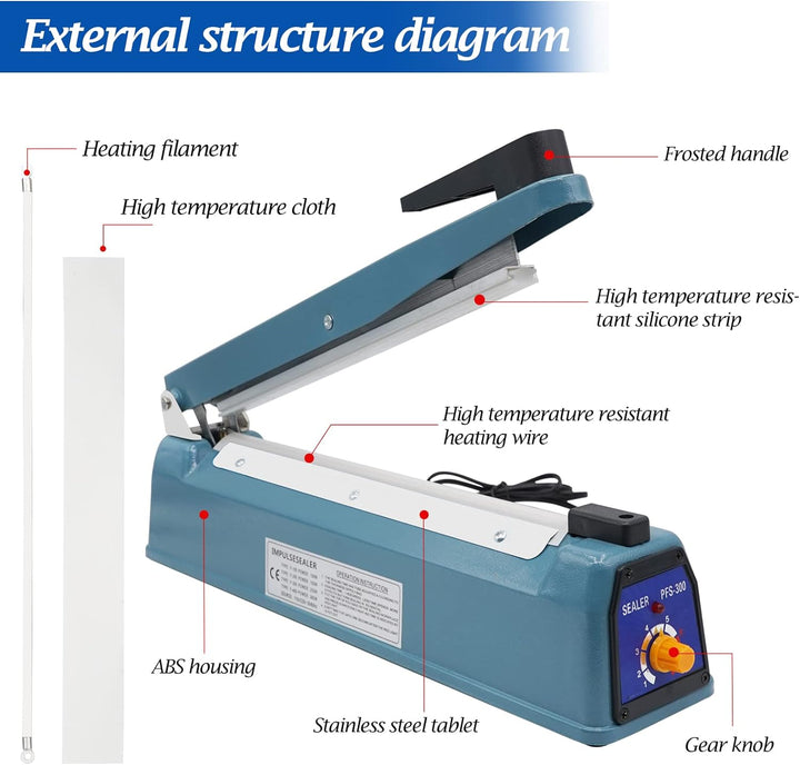 MOGOULUA 400mm Heisssiegelgerät Folienschweissgerät 5mm Dichtungsbreite Balkenschweissgerät Versiege