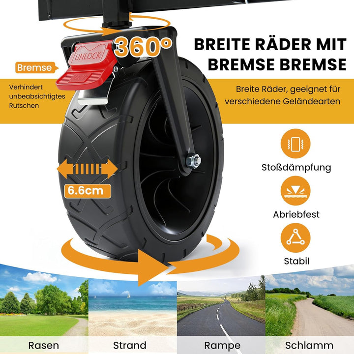Palawano Bollerwagen Faltbar 150L – Transportwagen mit Rollen, Schwerlast Campingwagen für Festival,