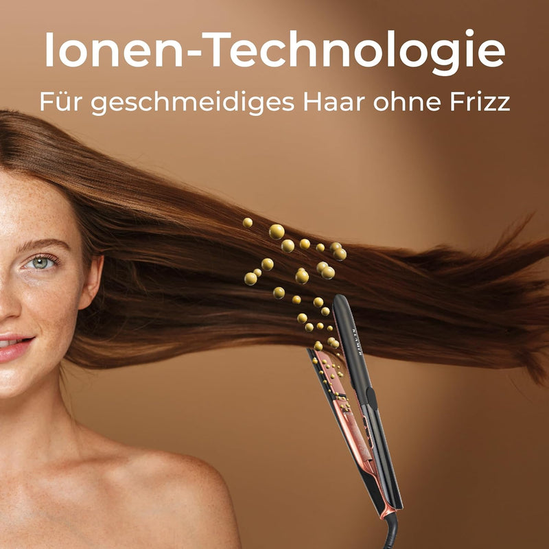 KLAMER Glätteisen 2 in 1,Haarglätter mit Ionen Technologie: weniger Frizz & statische Aufladung, Pre