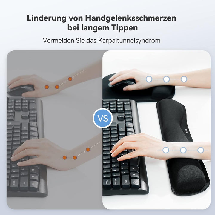 TECKNET Mauspad mit Handauflage, Ergonomische Memory Foam Tastatur Handgelenkauflage mit Mauspad 2-i