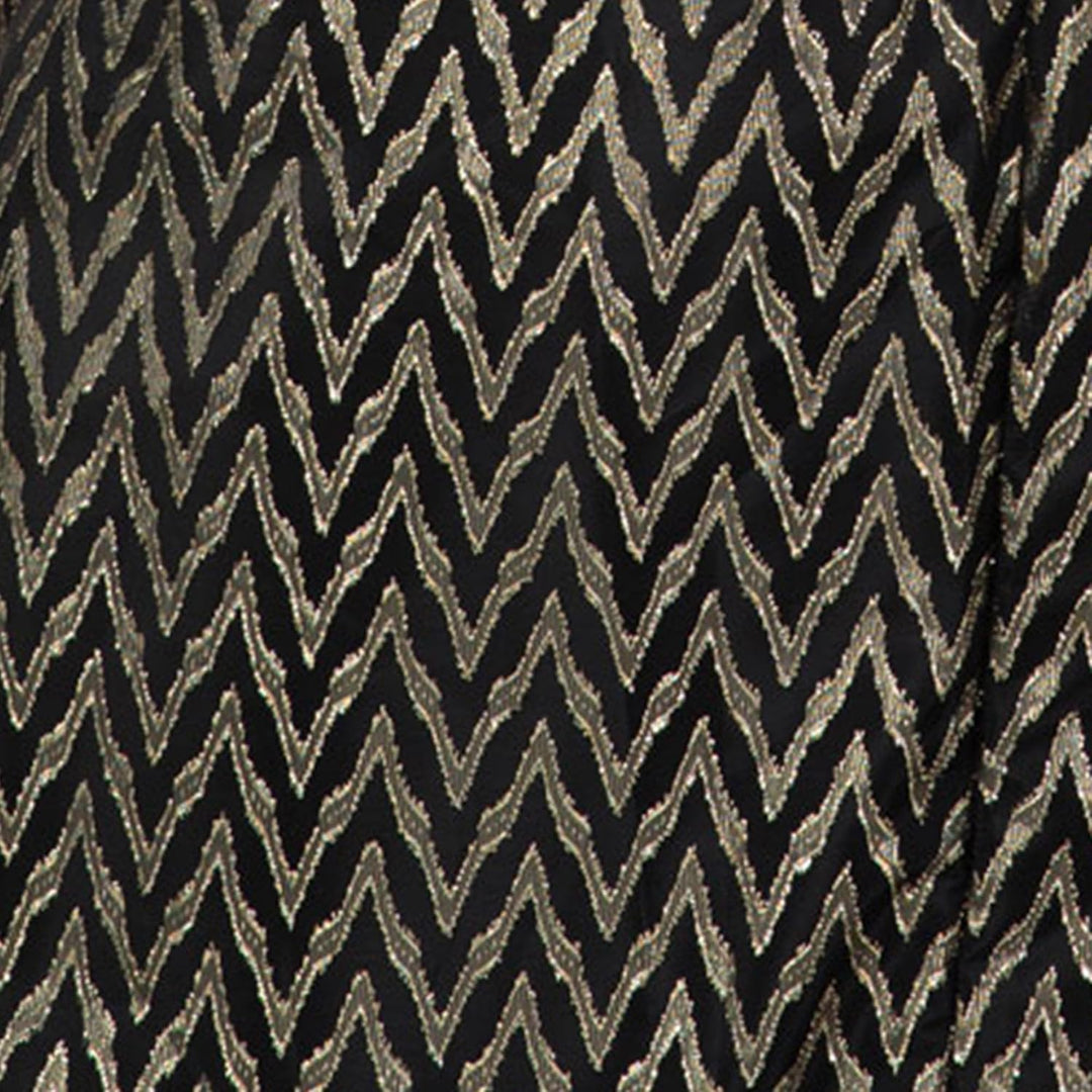 Lovedrobe Damen Women's Midaxi Ladies Round Neck Short Puff Sleeves Metallic Zig-zag Tie-Back A-line