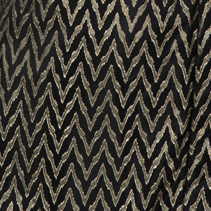 Lovedrobe Damen Women's Midaxi Ladies Round Neck Short Puff Sleeves Metallic Zig-zag Tie-Back A-line