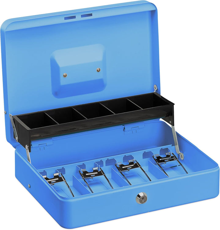 Relaxdays Lockable Cash Box Abschliessbare, Münzeinsatz und 4 Geldscheinfächer, Geldkassette aus Eis