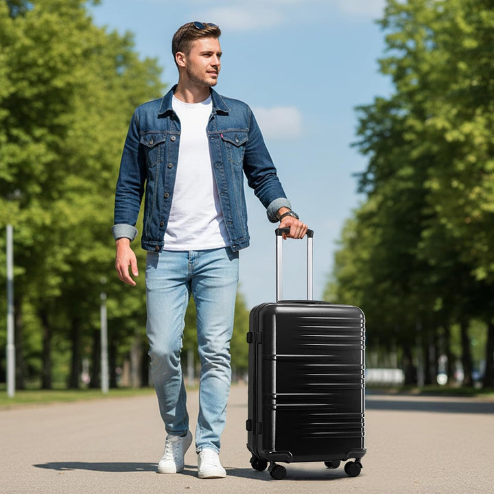 British Traveller Reisekofferset Hartschalenkoffer Set ABS+PC Koffer Trolleys Neu Schwarz Schwarz SE