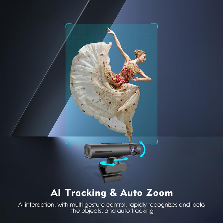 TOALLIN 2K Streaming Webcam für PC, KI-Tracking PTZ-Streaming-Kamera, Gestensteuerung, zwei Mikrofon