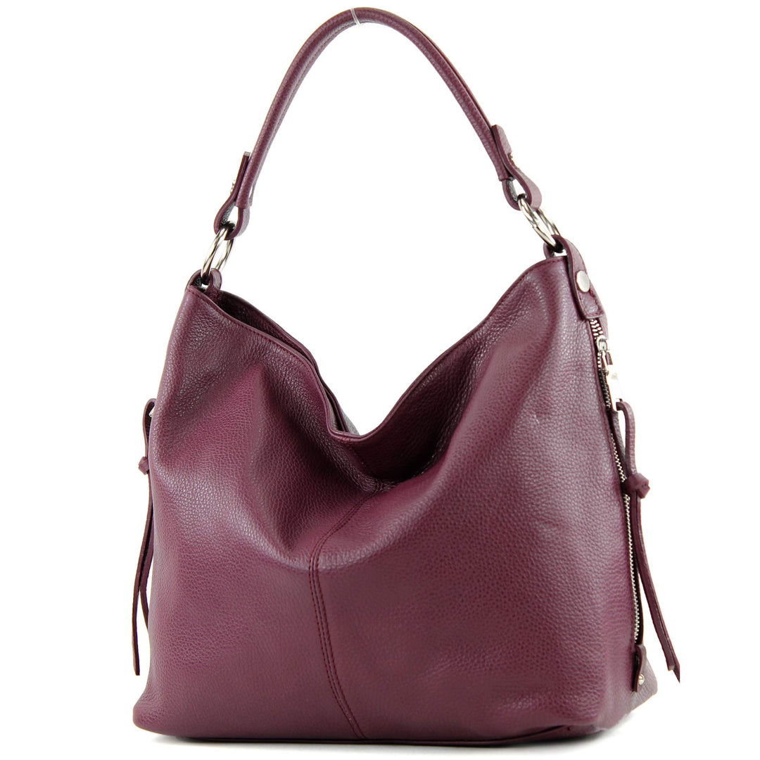 modamoda de Damen Schultertasche, Leder T160 Bordeauxviolett, Bordeauxviolett