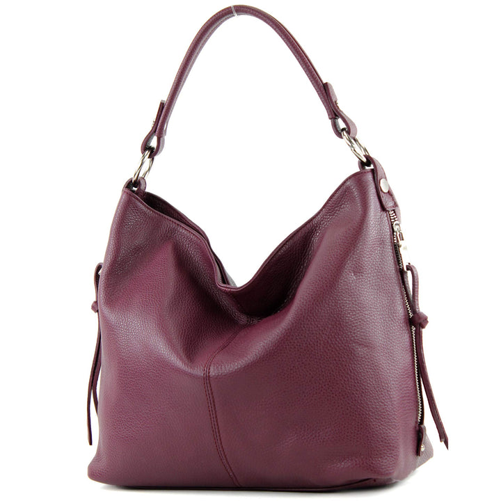 modamoda de Damen Schultertasche, Leder T160 Bordeauxviolett, Bordeauxviolett