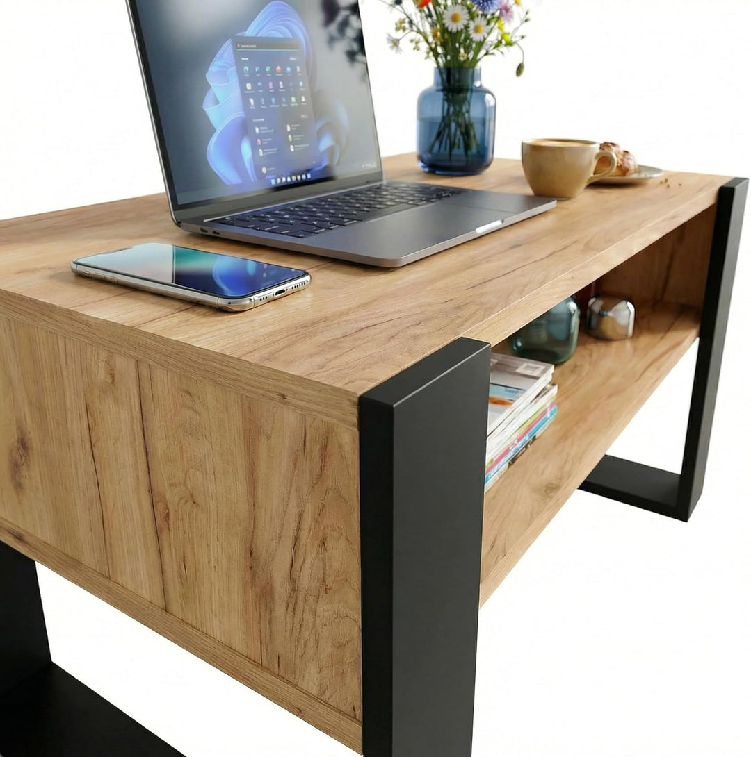 Couchtisch 92×53.6 cm – Wohnzimmertisch aus Holzwerkstoff, Stabiler & moderner Kaffeetisch mit zusät