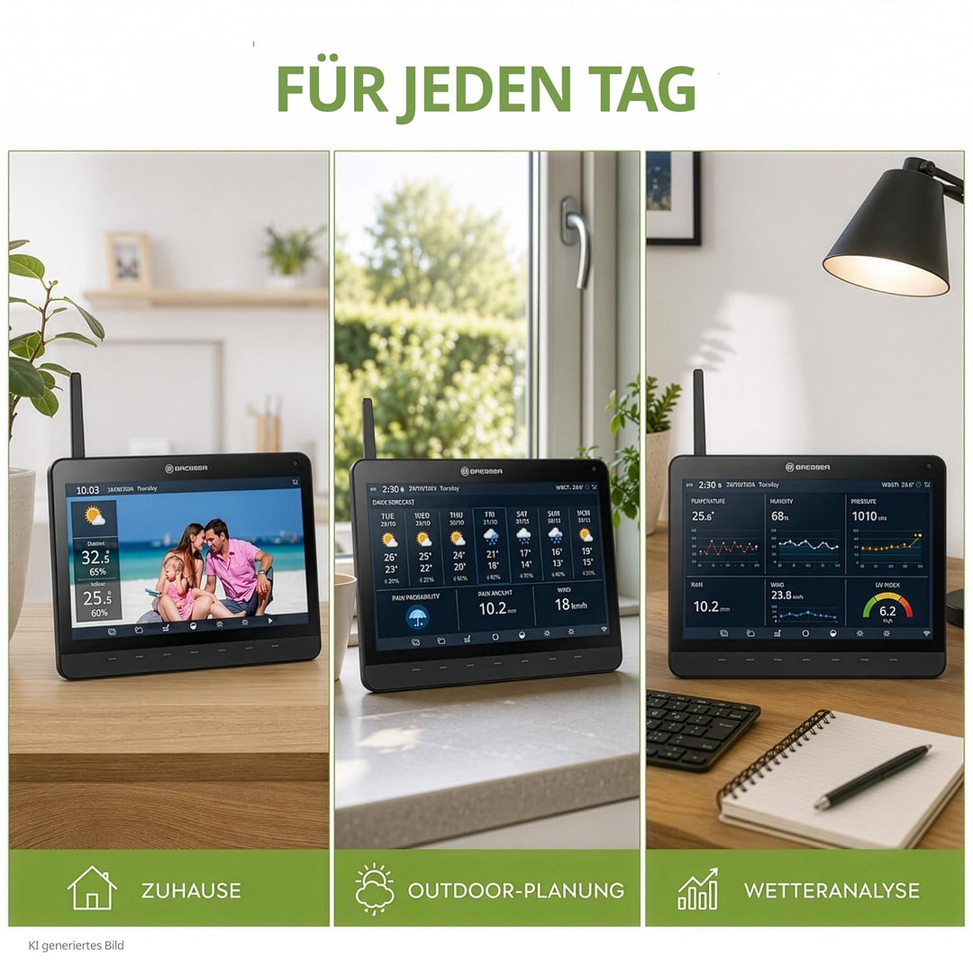 Bresser MeteoChamp 9-in-1 WLAN-Wetterstation mit digitalem Bilderrahmen, HD-Display, Luftqualitätsan
