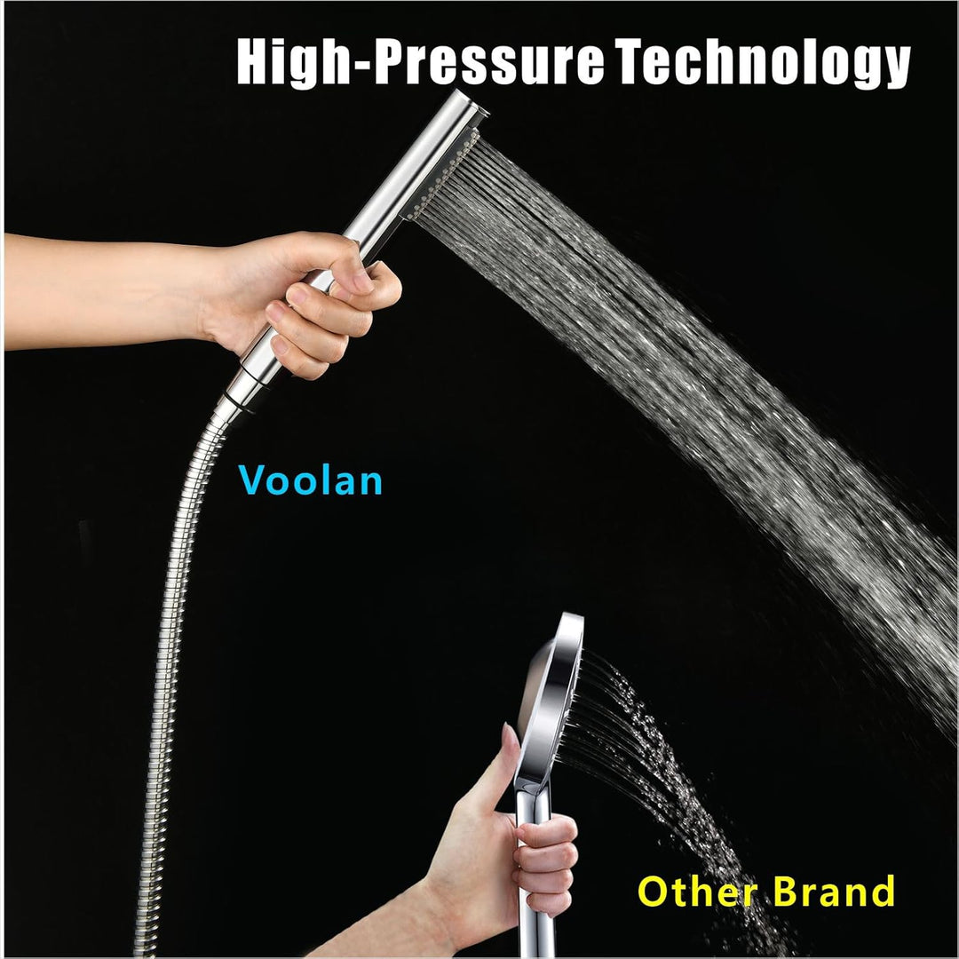 Handbrause Komplett aus Metall, Hochdruck-Duschköpfe von Voolan, Einfache Handbrause aus Chrom mit T