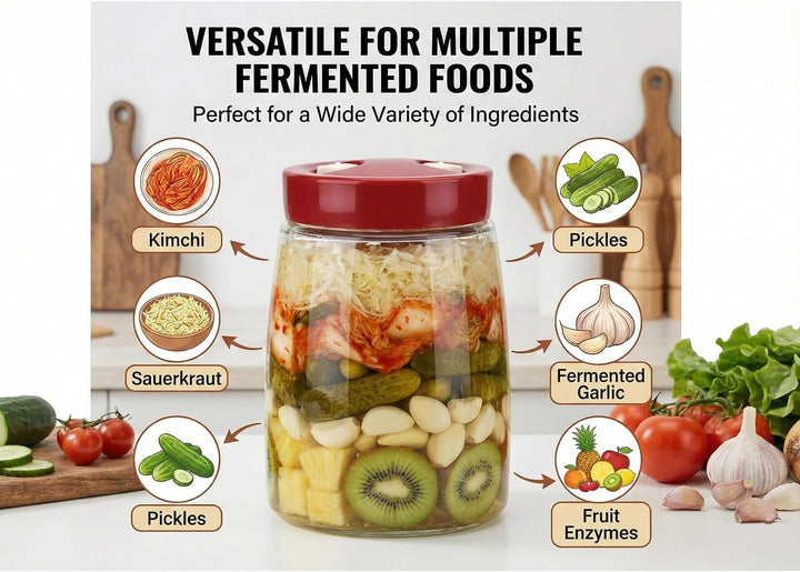 Kimchi-Behälter,Gärglas mit doppeltem Entlüftungsventil, fermentiergläser,Airlock-Deckel, Gurkenglas