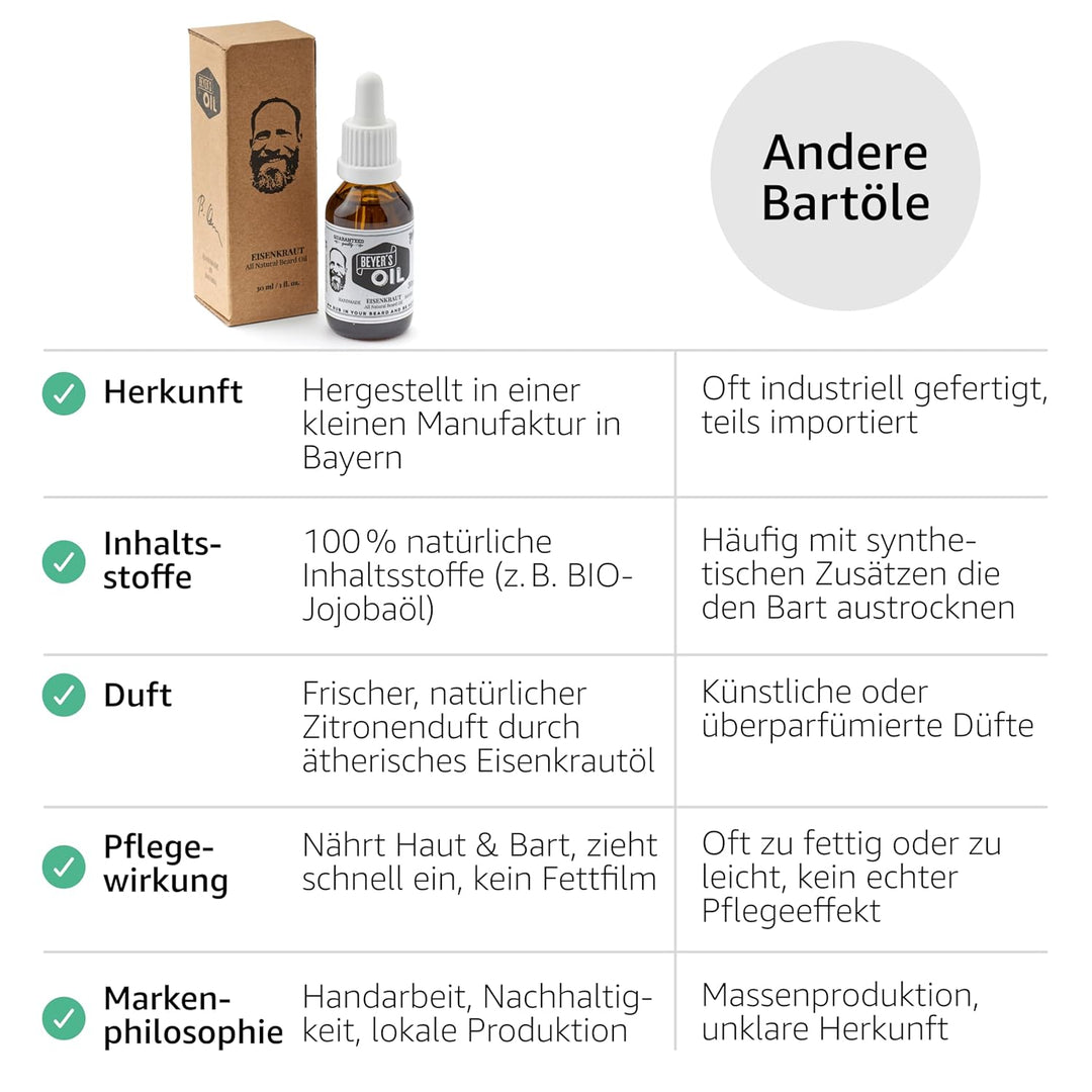 Beyer's Oil Bartöl Eisenkraut 30ml - 100% natürlich - Macht den Bart weich Eisenkraut (Herb frisch)