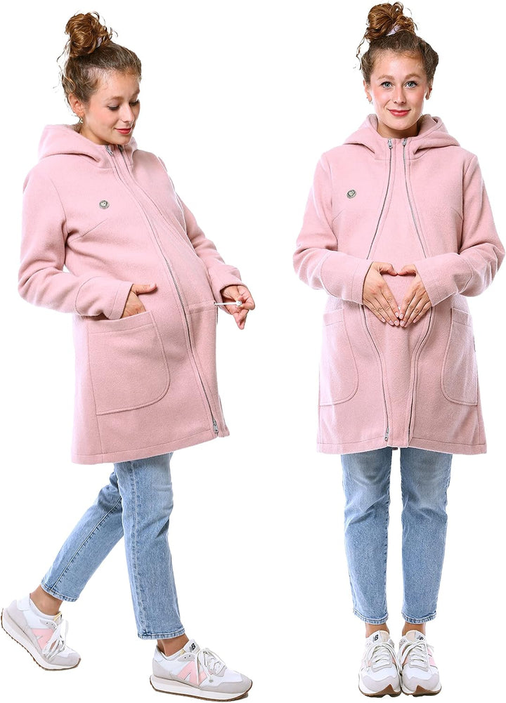 Viva la Mama - schicker Umstands- und Tragemantel für den Winter - VALENTIN XS rosa - vorn und hinte