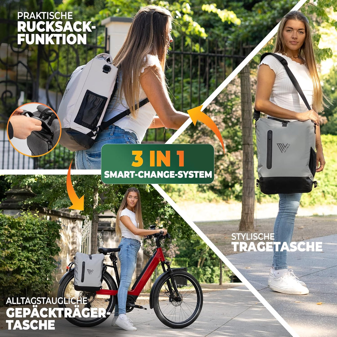 MIVELO - 3in1 Fahrradtasche für Gepäckträger, 100% wasserdicht &amp; PVC-frei, Fahrradtasche Rucksack &amp;