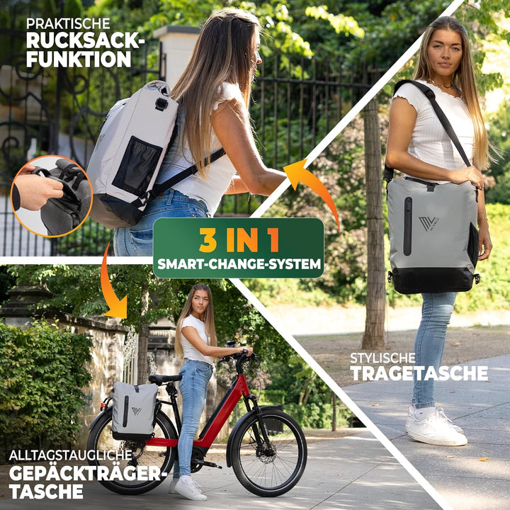 MIVELO - 3in1 Fahrradtasche für Gepäckträger, 100% wasserdicht &amp; PVC-frei, Fahrradtasche Rucksack &amp;