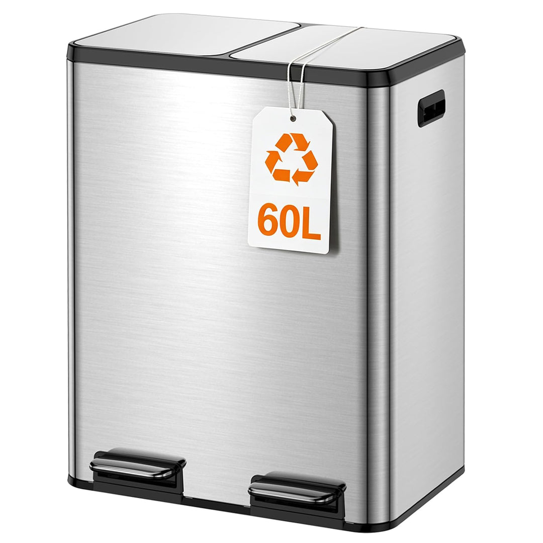 YEAUPE PRO Mülleimer Küche 2x30L Edelstahl, 60L Doppel Treteimer Mülltrennung, Abfalleimer mit Soft