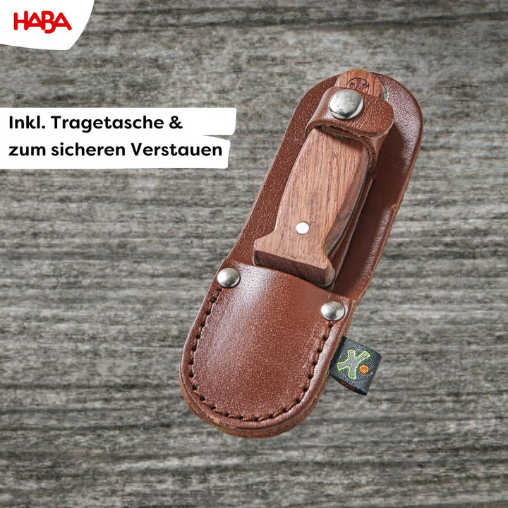 HABA Terra Kids Schnitzmesser – Taschenmesser-Set für Kinder ab 6 Jahren – inkl. Handschuhen, Schnit