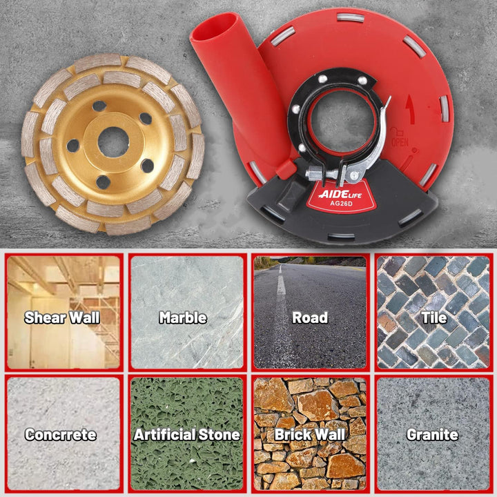 Aidelife Absaughaube für Winkelschleifer 115/125mm + Diamantschleiftopf 125mm x 22,2 mm für Beton 12