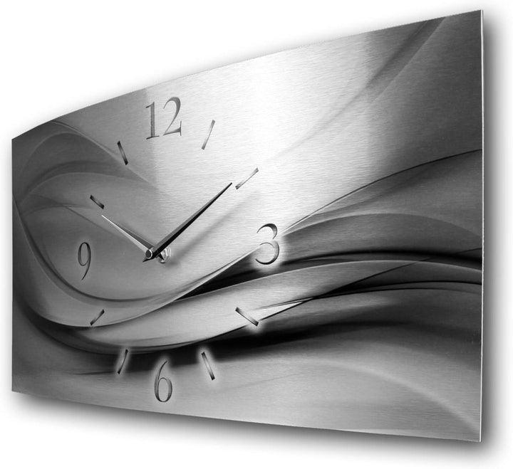 Kreative Feder Abstrakt Silber XXL Metallic Designer Funk Wanduhr Funkuhr modernes Design leise ohne