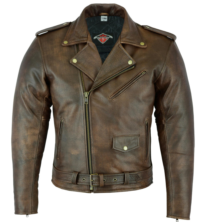 Texpeed Braun Motorrad lederjacke herren mit protektoren - Marlon Brando Retro Chopper Rockerjacke -