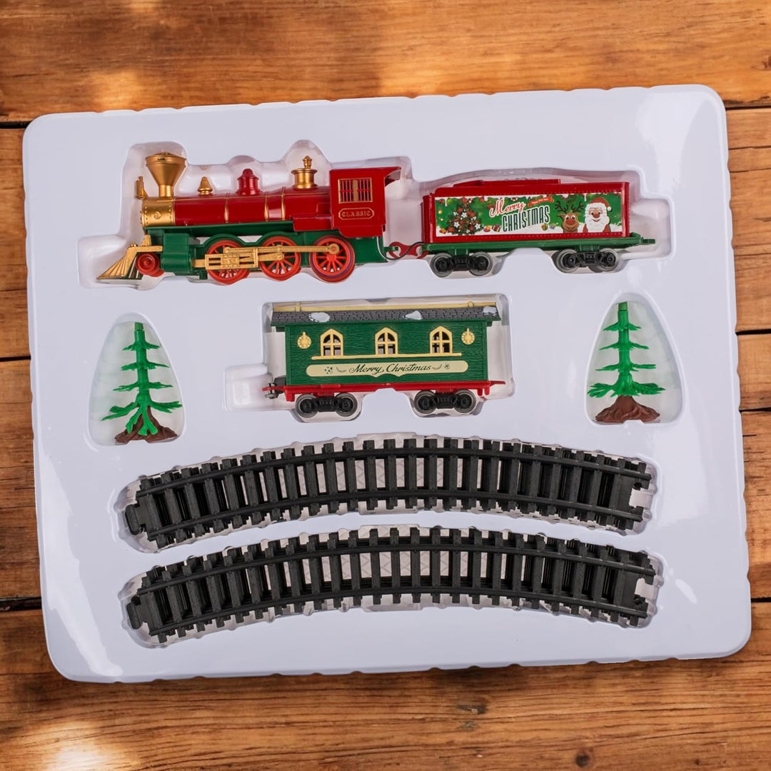 MIJOMA Weihnachtszug 17-teilig: Nostalgische Weihnachtseisenbahn mit Licht & Sound, inkl. Schienen,
