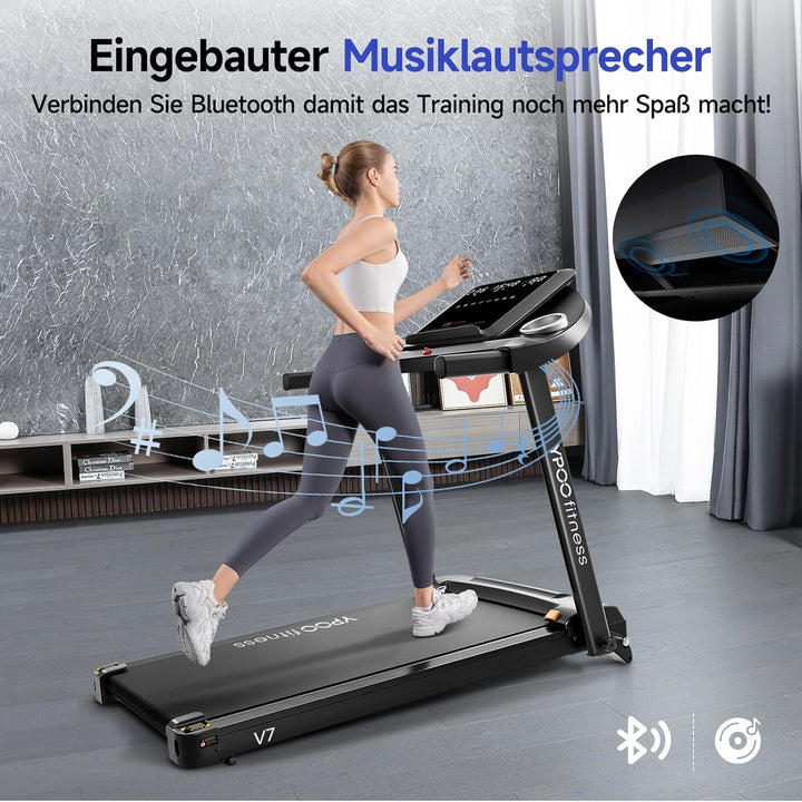 YPOO Laufband für Zuhause, Laufband Klappbar mit Steigung 8%, Laufbänder Leise bis 13km/h mit Grosse