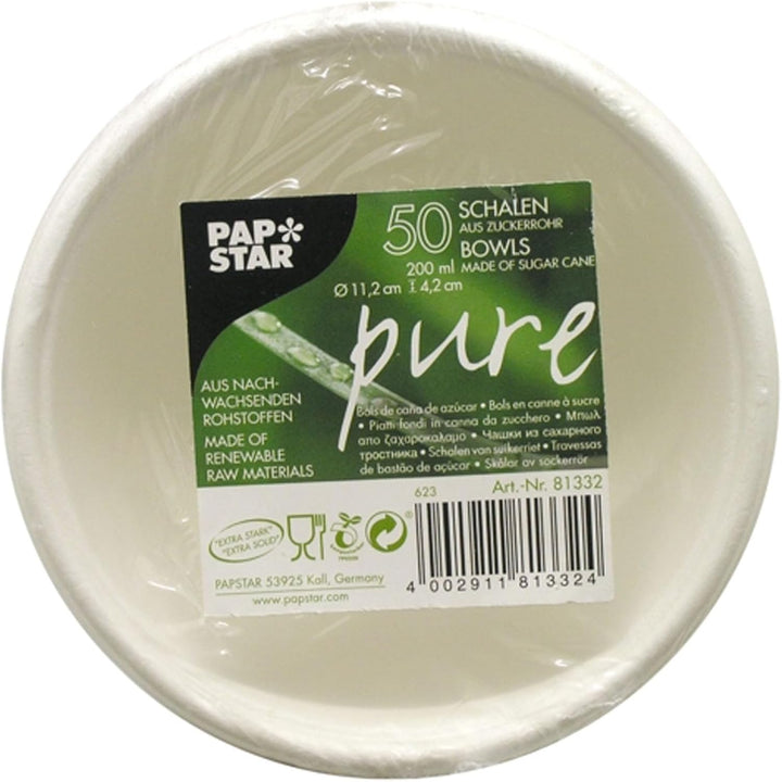 PAPSTAR 500 Schalen, Zuckerrohr Pure 200ml Ø 11,2cm 4,2cm Weiss