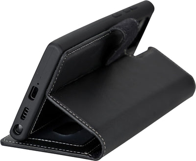 Burkley 2-in-1 Leder Handytasche für Samsung Galaxy S22 Ultra - Abnehmbares Back Cover, 360° Schutz,