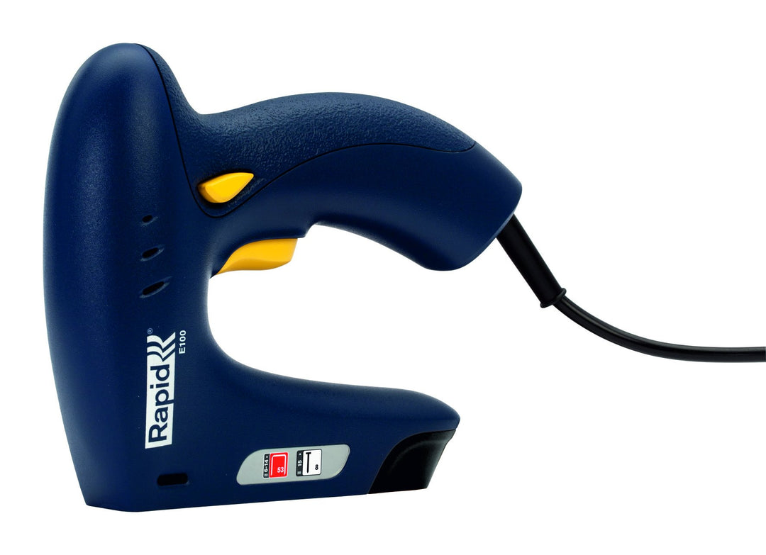 Rapid Elektrotacker E100, Tacker für Holz und Stoffe, Leicht, für Klammern Typ 53, 6-14mm und Nägel