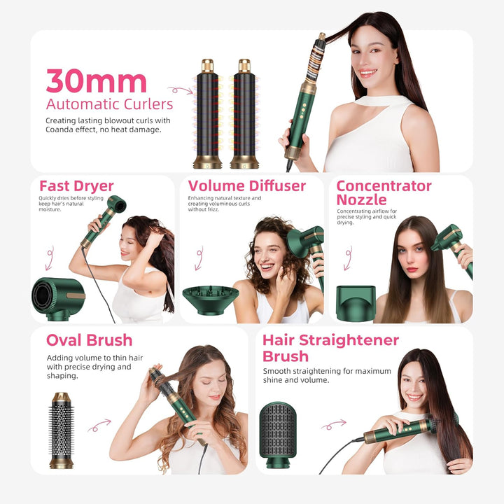 7 In 1 Airstyler Pro, Atopskins Hairstyler Warmluftbürste Set, 11,0000 Rpm Föhn mit Diffusor, Rundbü