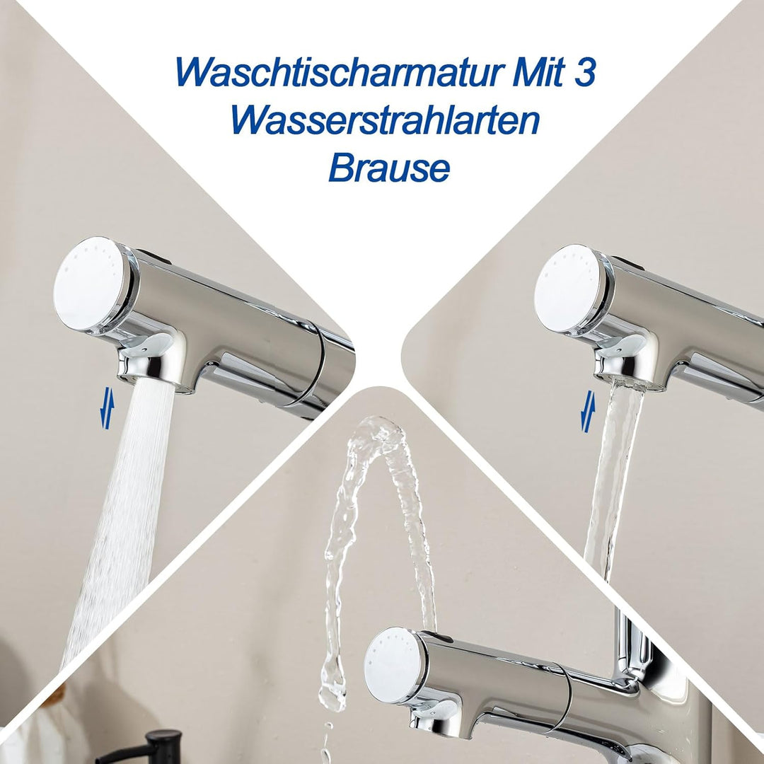 Waschtischarmatur Hoch mit herausziehbarer Brause Wasserhahn Bad,Einhebelmischer Badarmatur Waschtis