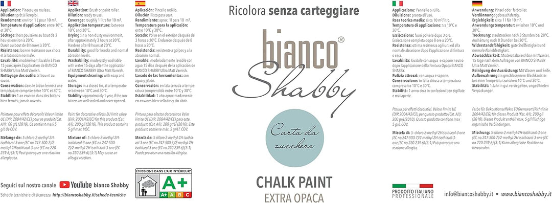 bianco Shabby® Carta da Zucchero Kreidefarbe Wasserbasis für Alle Oberflächen einfach zu verarbeiten