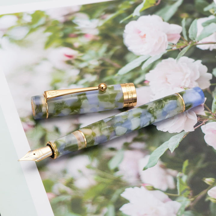 Lanxivi Jinhao Classic Füllfederhalter Blau Grün Zelluloid, feine Feder mit Konverter und Stiftetui-