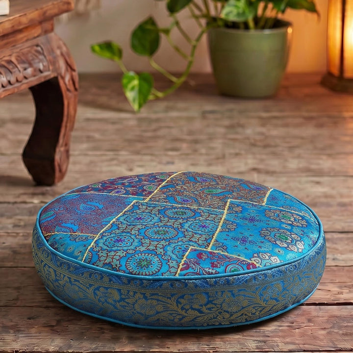 GURU SHOP Orientalisches Rundes Patchwork Kissen 40 cm, Sitzkissen, Bodenkissen mit Baumwollfüllung