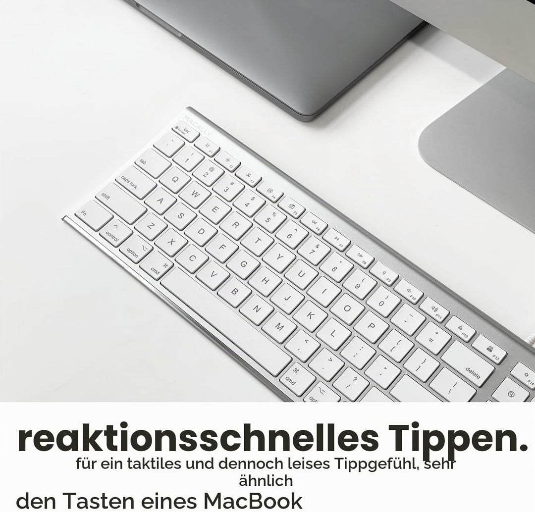Macally Ultradünne USB-Tastatur mit Kabel, kompatibel mit Apple-Tastatur oder Windows – Tastatur in
