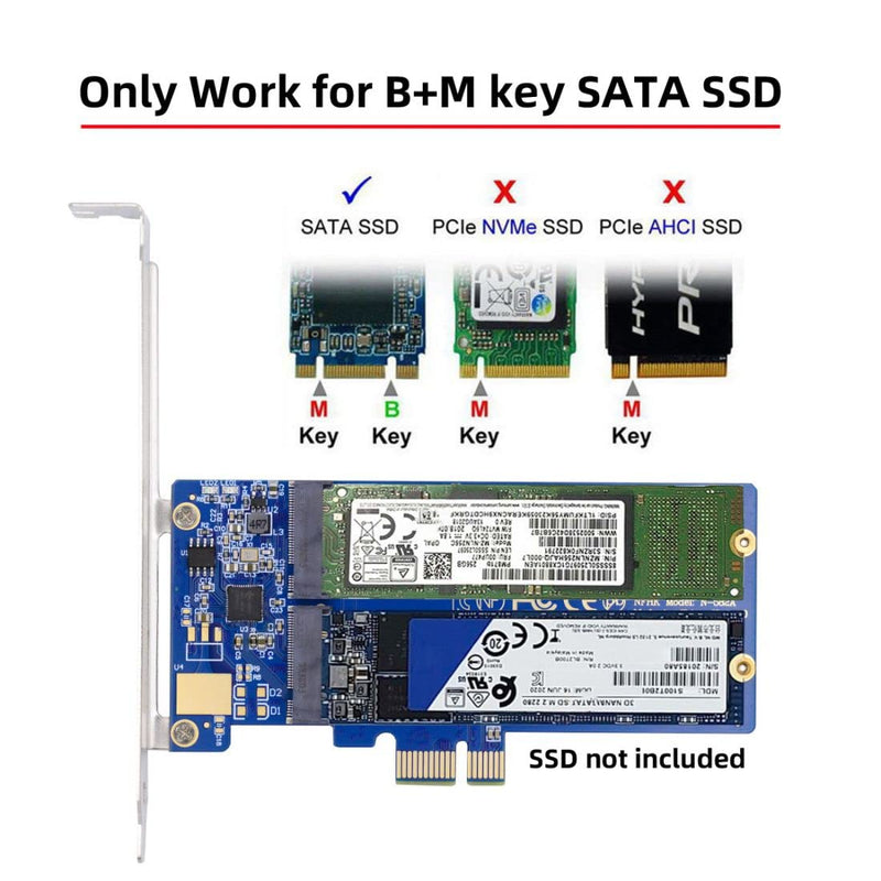 chenyang SATA SSD auf PCI-E x1 Adapter,Dual SATA NGFF Key B+M SSD auf PCI-E x1 Motherboard Adapter J