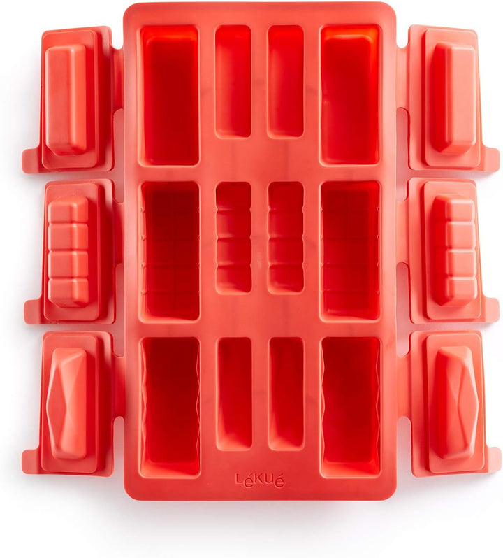 Lékué Backform für Mini-Mousse-Gebäck, Silikon, rot Rechteckig, Rechteckig