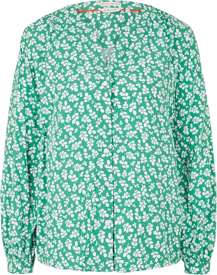 TOM TAILOR Damen Bluse mit Muster 32 31117 - Green Floral Design, 32 31117 - Green Floral Design