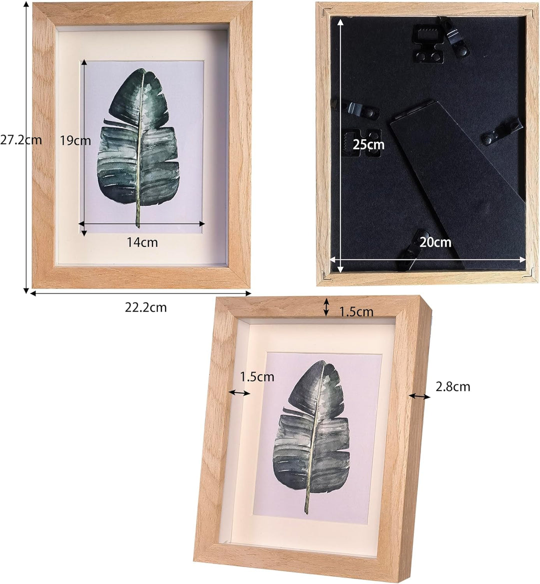 3D Bilderrahmen Holz 20x25cm 2 Pack Teakholz Fotorahmen aus Massivholz und Echtglas für Objekte bis