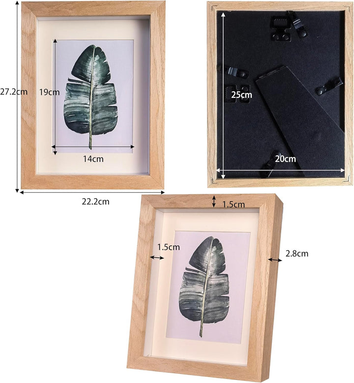 3D Bilderrahmen Holz 20x25cm 2 Pack Teakholz Fotorahmen aus Massivholz und Echtglas für Objekte bis
