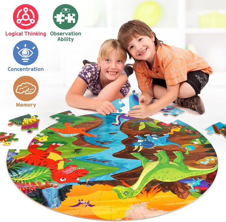 SYNARRY Grosse Dinosaurier Bodenpuzzle für Kinder ab 3 4 5 6 7 8 Jahren, 70 Teile Kinderpuzzle Dino