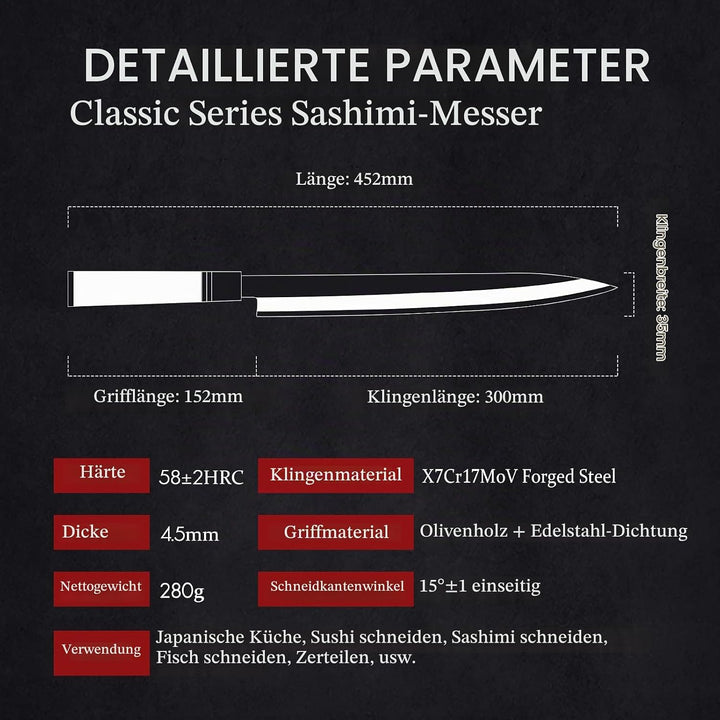 HEZHEN 300mm Sashimi Messer, Geschmiedeter Stahl Sushi Yanagiba Messer, Holzgriff Messerkoffer, 300m