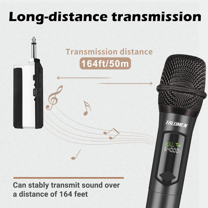 talomen Professionelles kabelloses Mikrofon, 2,4 GHz, Karaoke, dynamisch, wiederaufladbar, mit Empfä