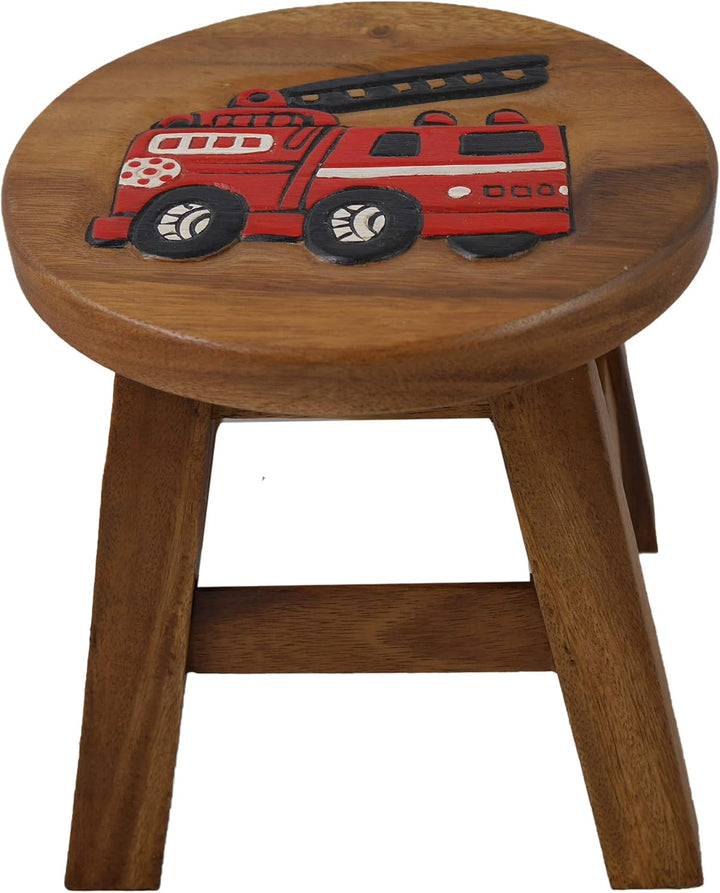 ART-CRAFT Vielseitiger Kinderhocker Holzhocker rund aus Massivholz Feuerwehr mit vielen Einsatz Mögl