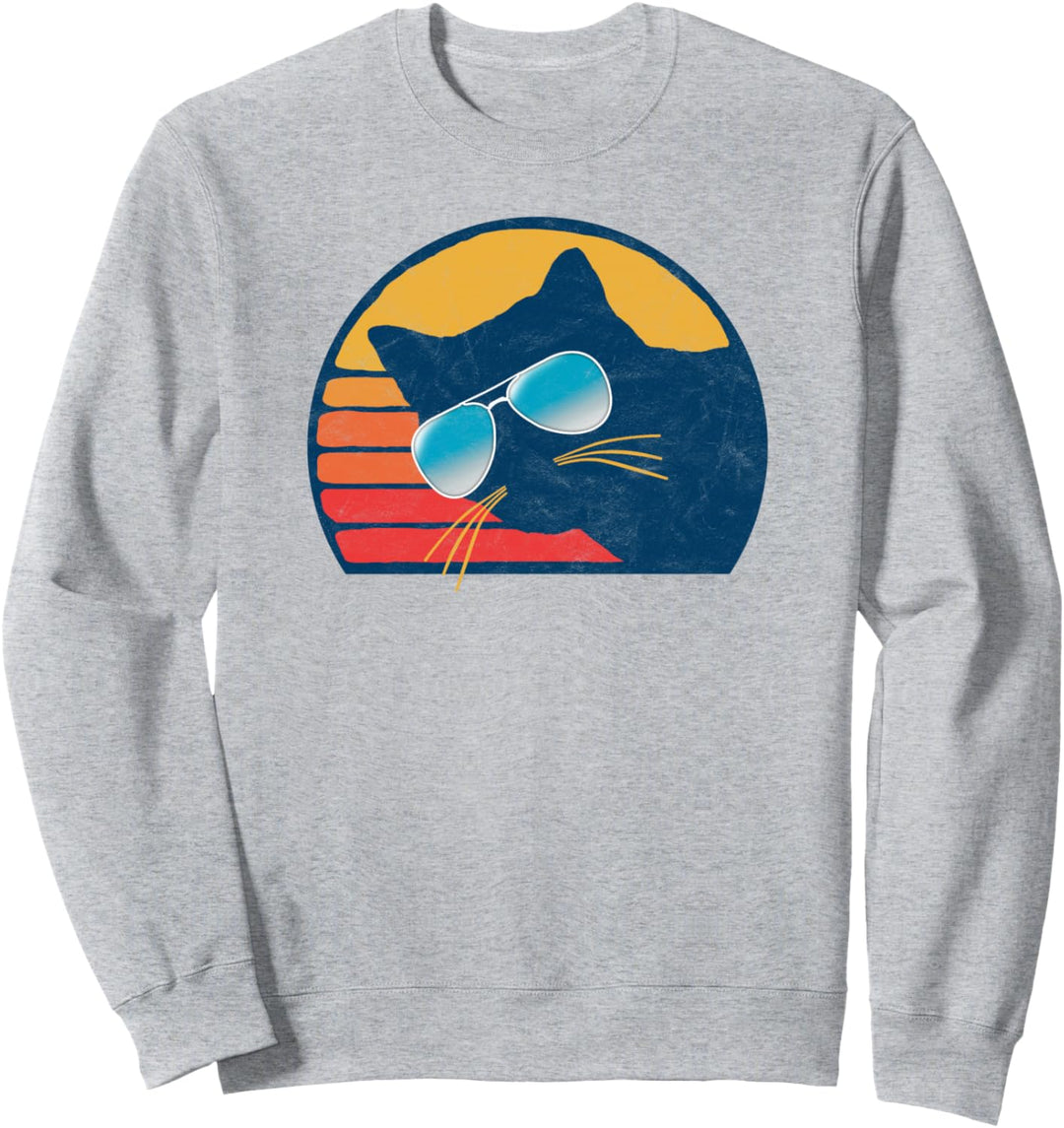 Funny Cat Vintage Eighties Style Cat Mirror Glasses Retro Sweatshirt