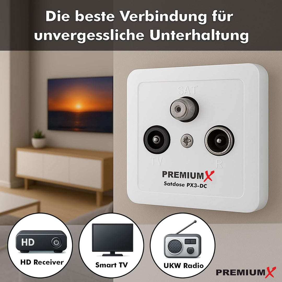 Premium X 10x PX3-DC 3-Fach Sat Durchgangsdose DC-Durchgang Antennendose Dose SAT TV Radio DVB-T Uni