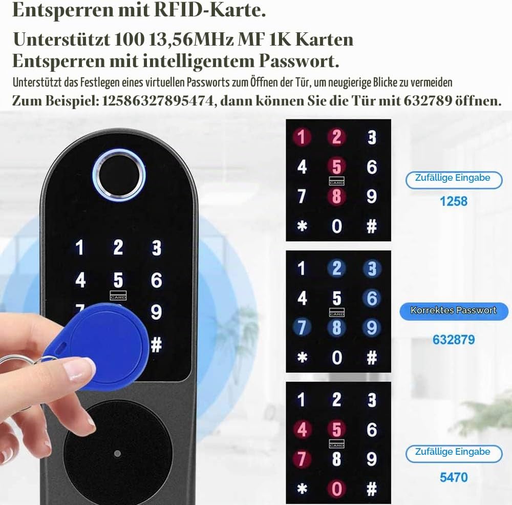 FTSTech Elektronisches Smart Lock Biometrischer Fingerabdruck Türschloss Virtuelles Passwort Wechat